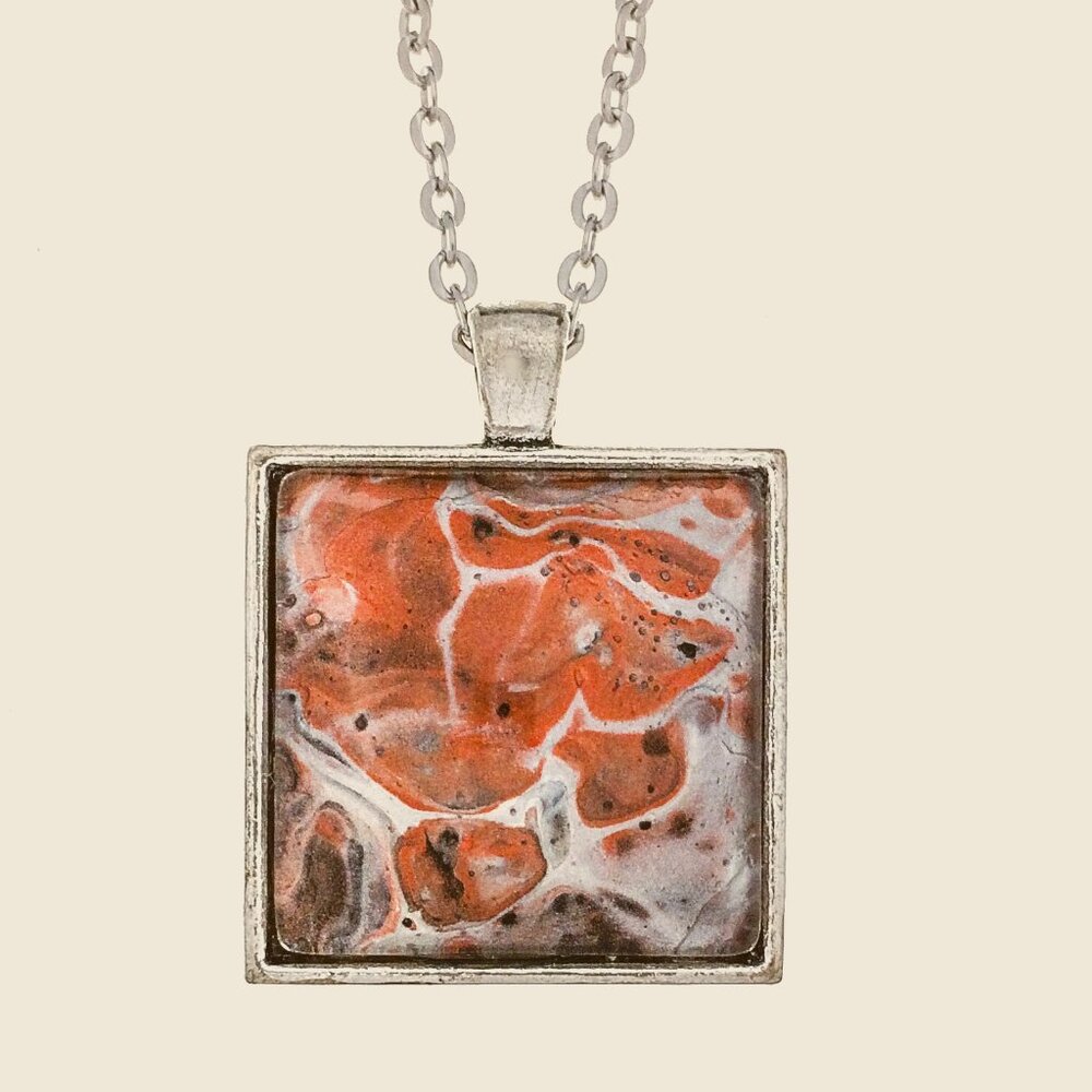 Handmade Fluid Art Pendant Copper & Silver